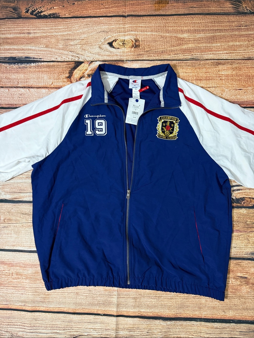 NWT Champion "Futbol League" Zip-Up Track Jacket | Size XL | Blue Depths